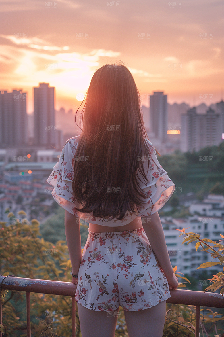 女生旅行背影唯美自由行摄影图