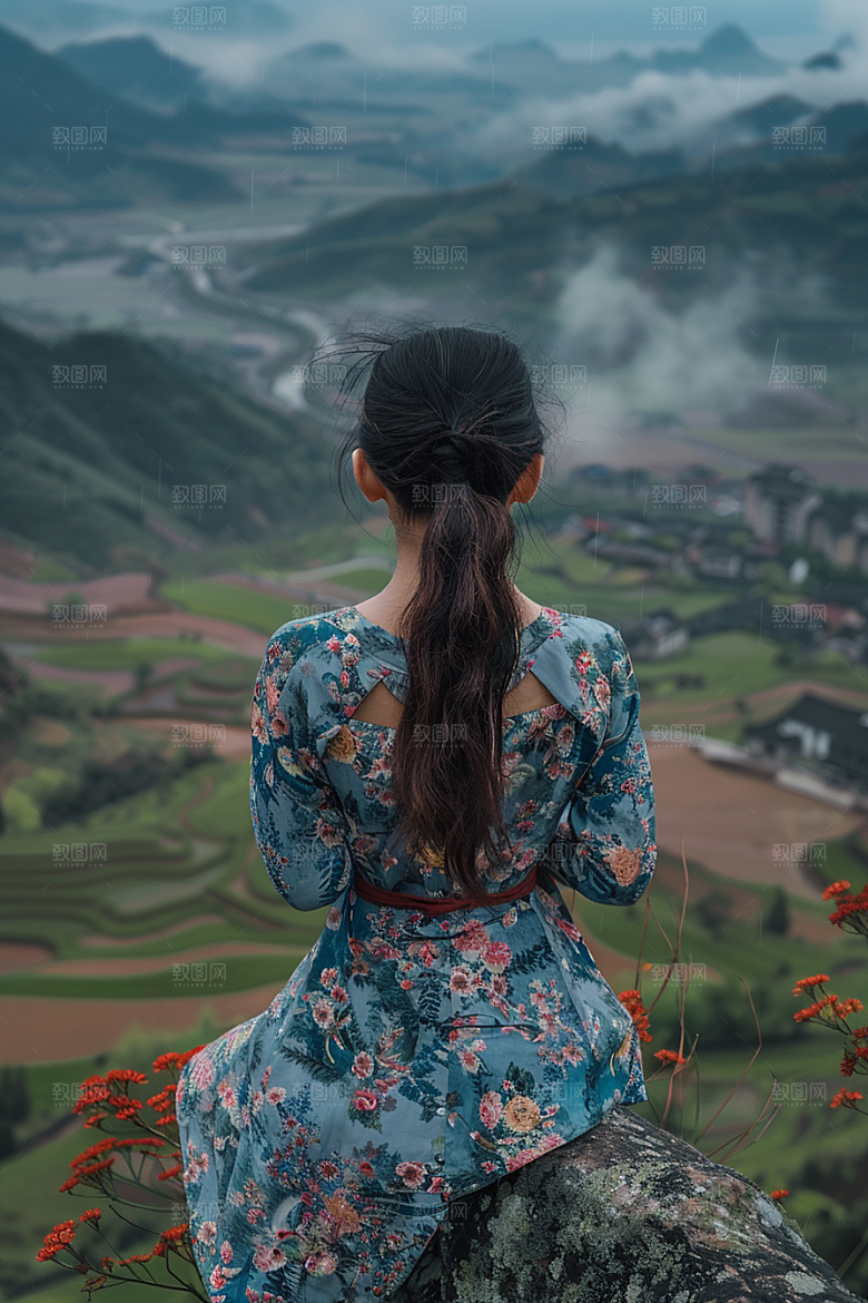 女生旅行背影辽阔徒步摄影图