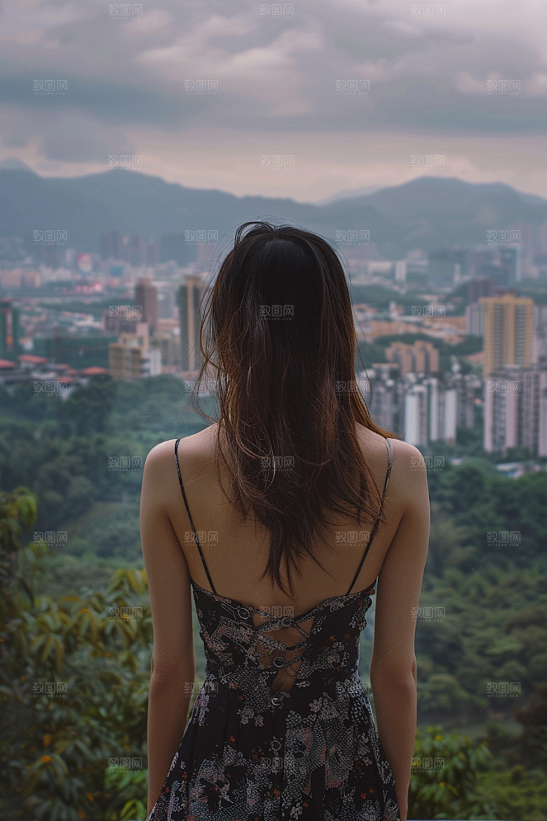女生旅行背影探险高清摄影图