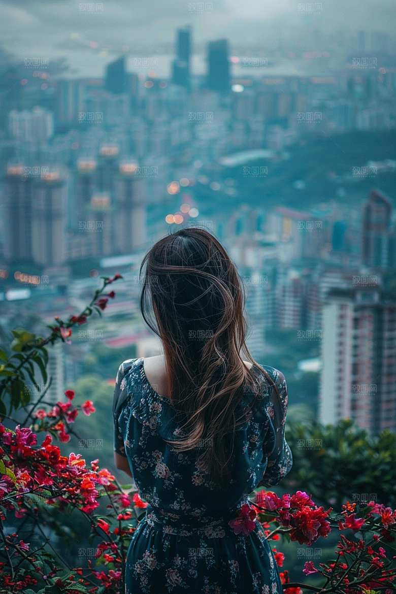女生旅行背影高清探险摄影图