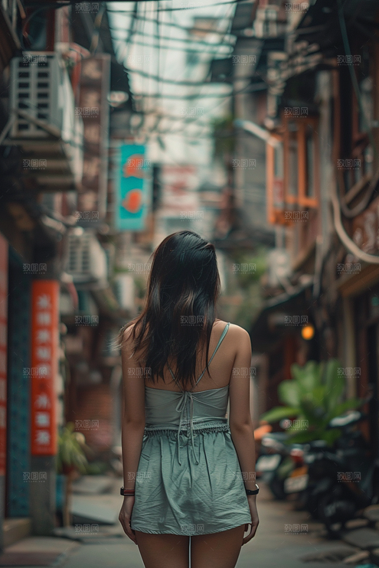 女生旅行背影户外高清摄影图