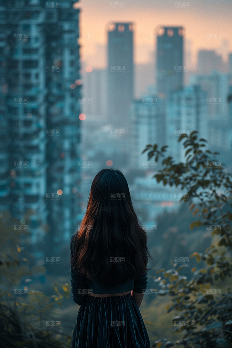 女生旅行背影高清徒步摄影图