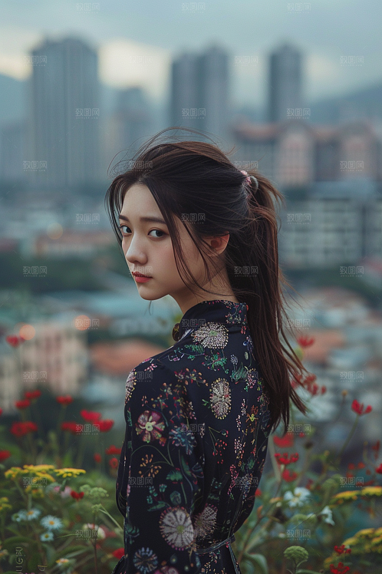 女生旅行背影自然高清摄影图