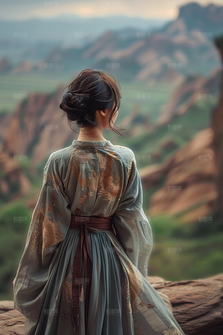 女生旅行背影唯美自由行摄影图