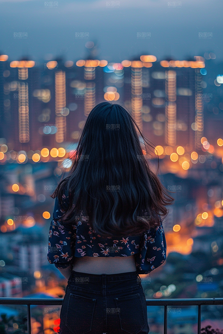 女生旅行背影自由行户外摄影图