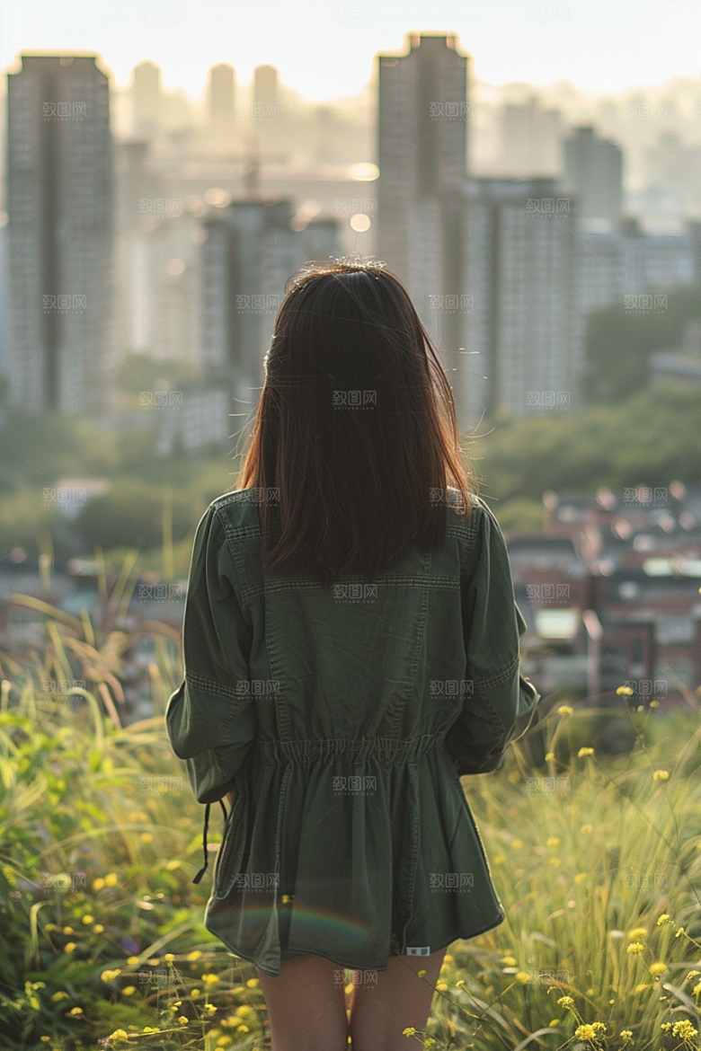 女生旅行背影高清自然摄影图