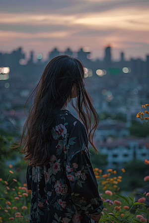 女生旅行背影辽阔户外摄影图