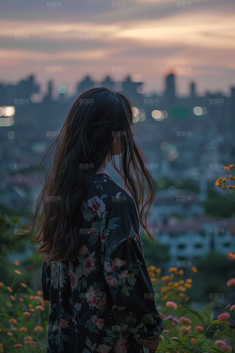 女生旅行背影辽阔户外摄影图