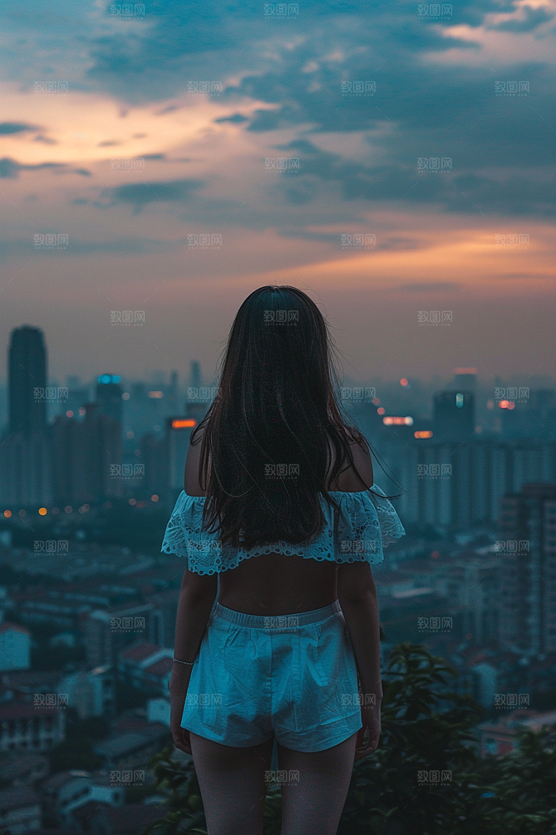 女生旅行背影辽阔风光摄影图