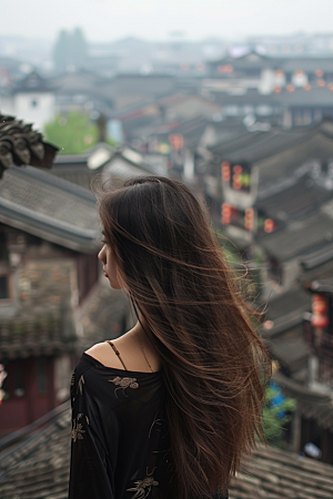 女生旅行背影自由行旅游摄影图