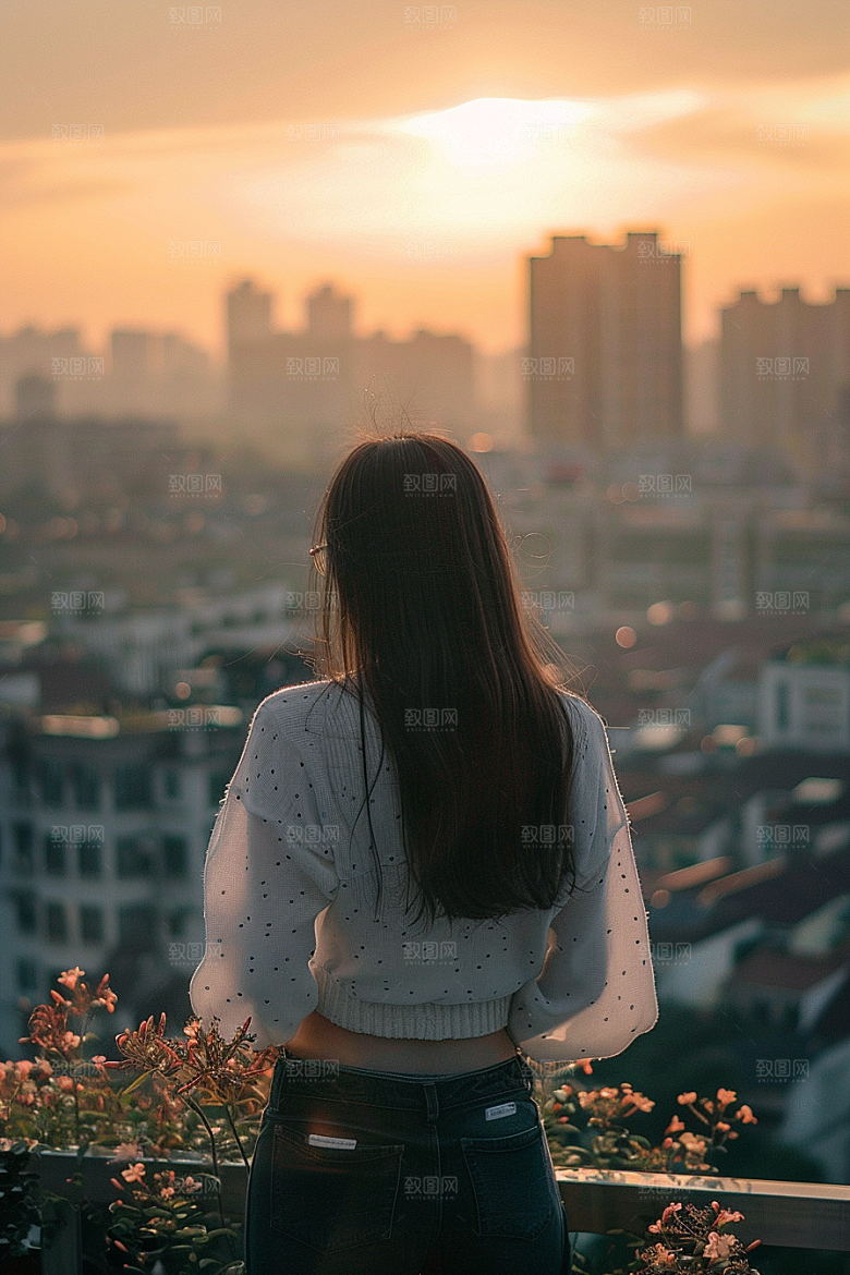 女生旅行背影人物徒步摄影图