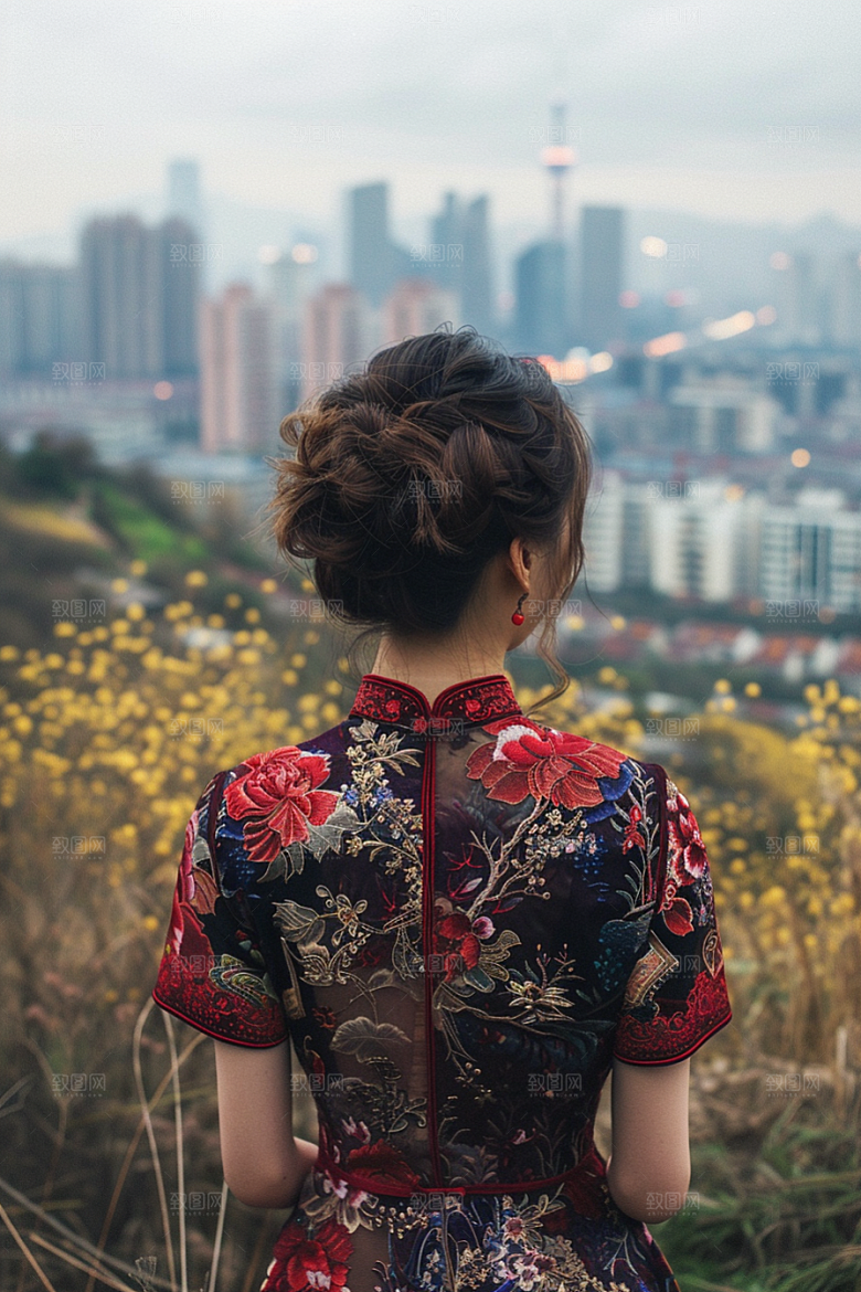 女生旅行背影户外风光摄影图