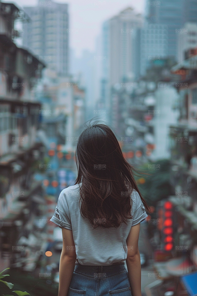 女生旅行背影户外风光摄影图