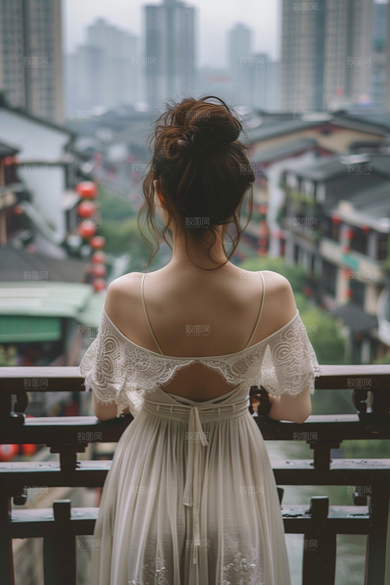 女生旅行背影高清自由行摄影图