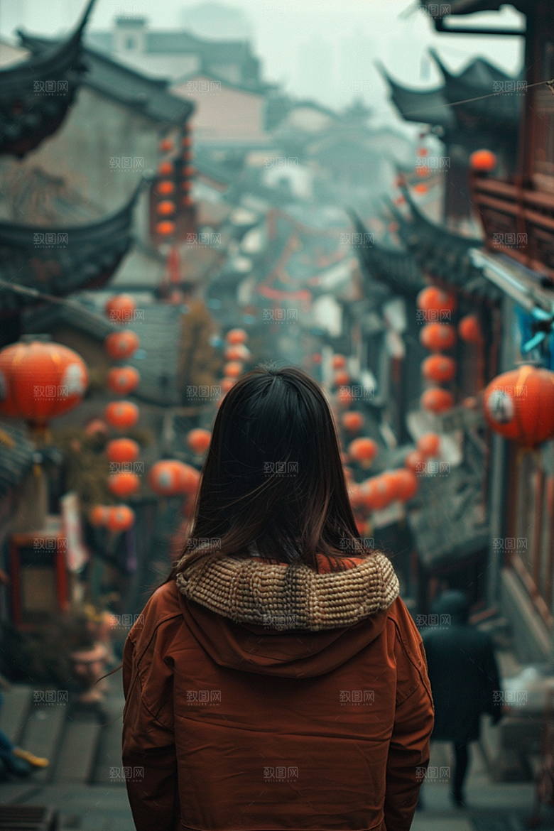 女生旅行背影人物辽阔摄影图