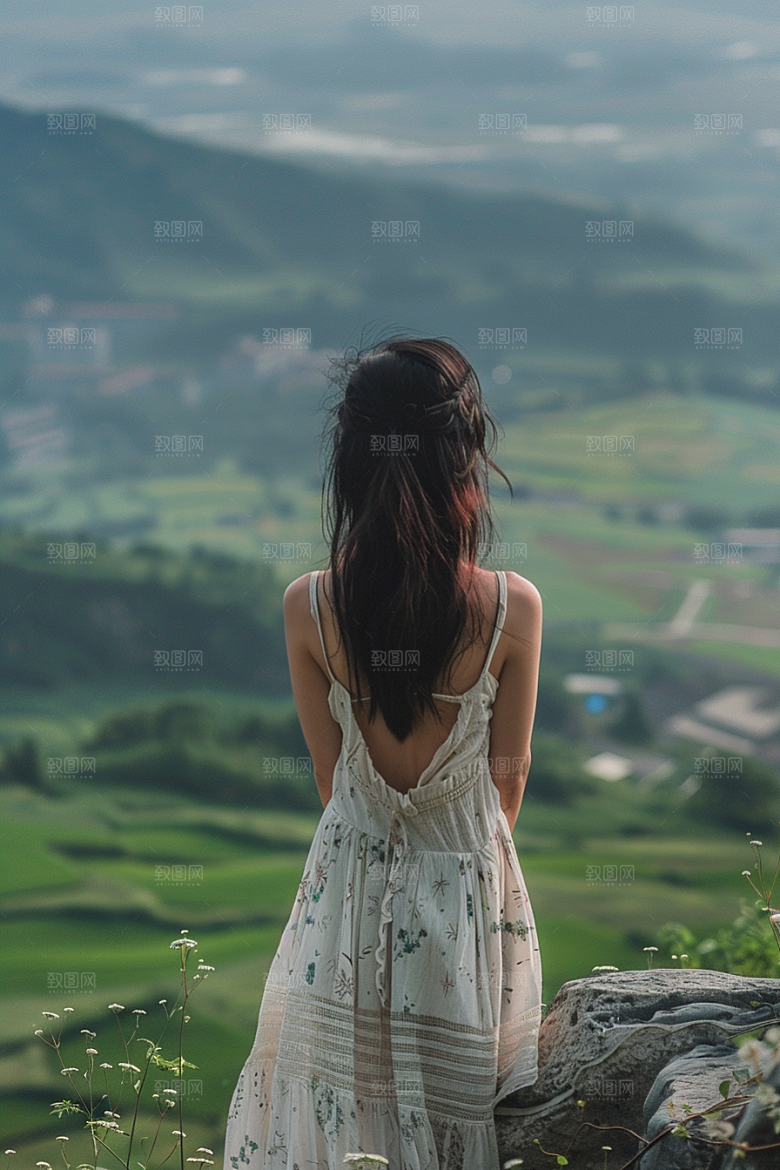 女生旅行背影探险自由行摄影图