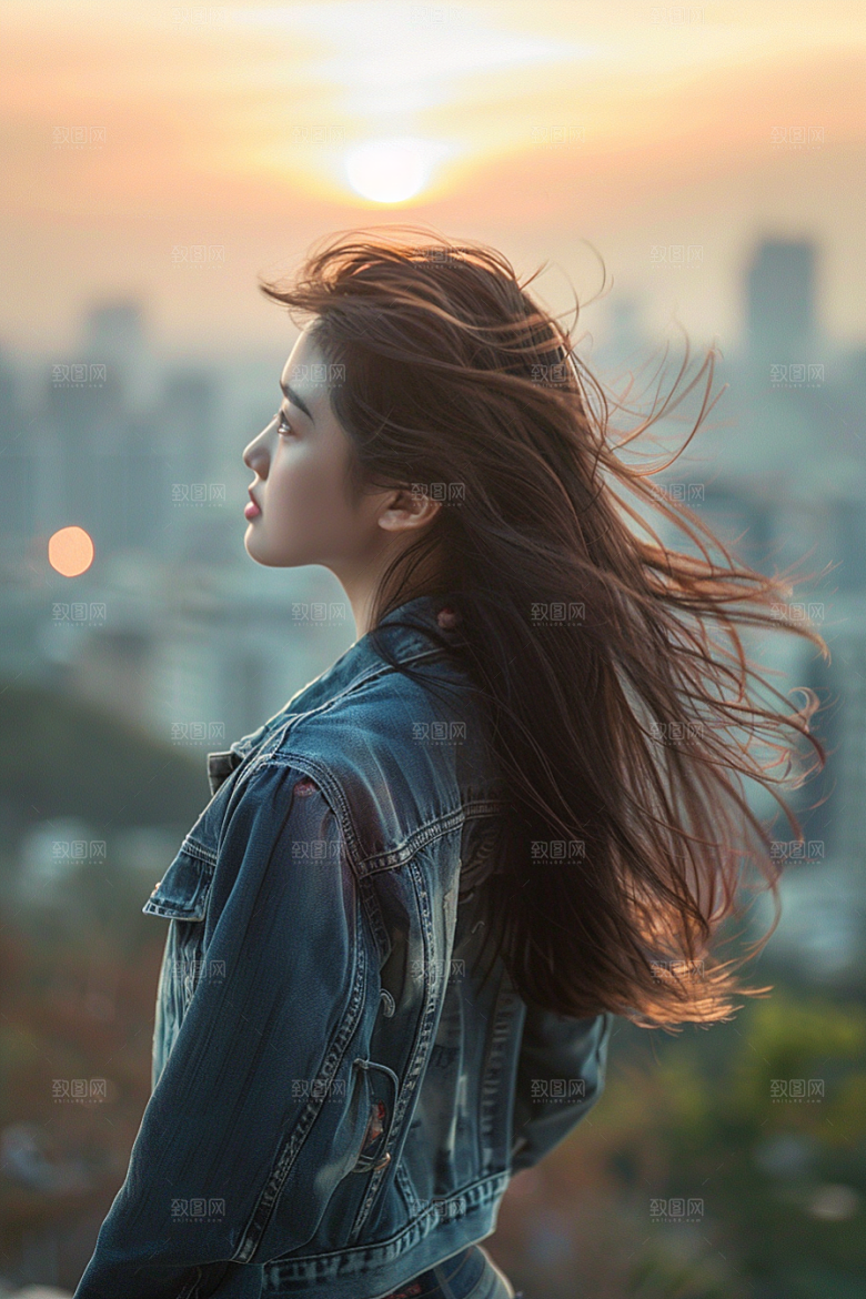女生旅行背影徒步自然摄影图