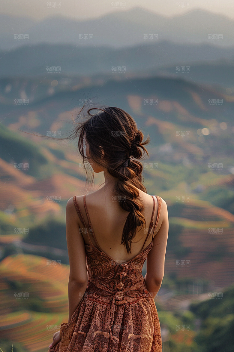 女生旅行背影徒步旅游摄影图