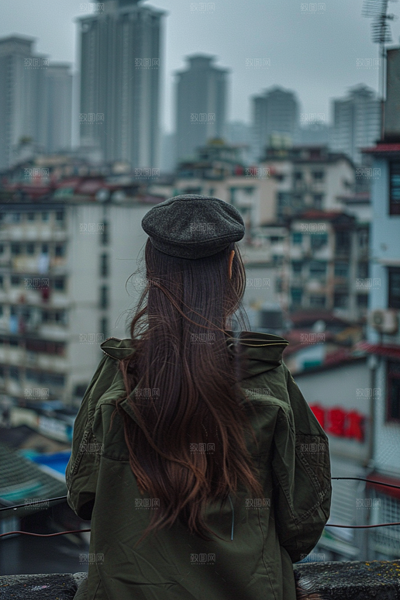 女生旅行背影高清自然摄影图