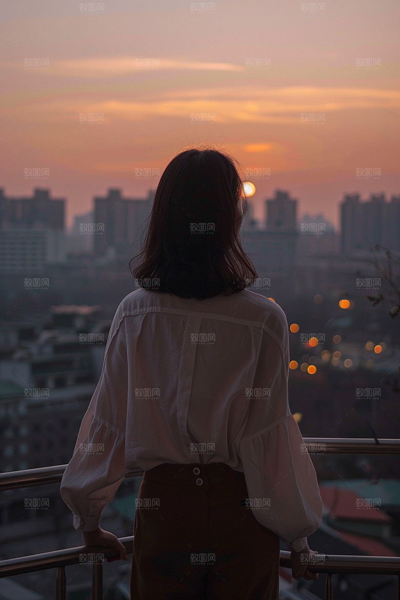 女生旅行背影探险辽阔摄影图