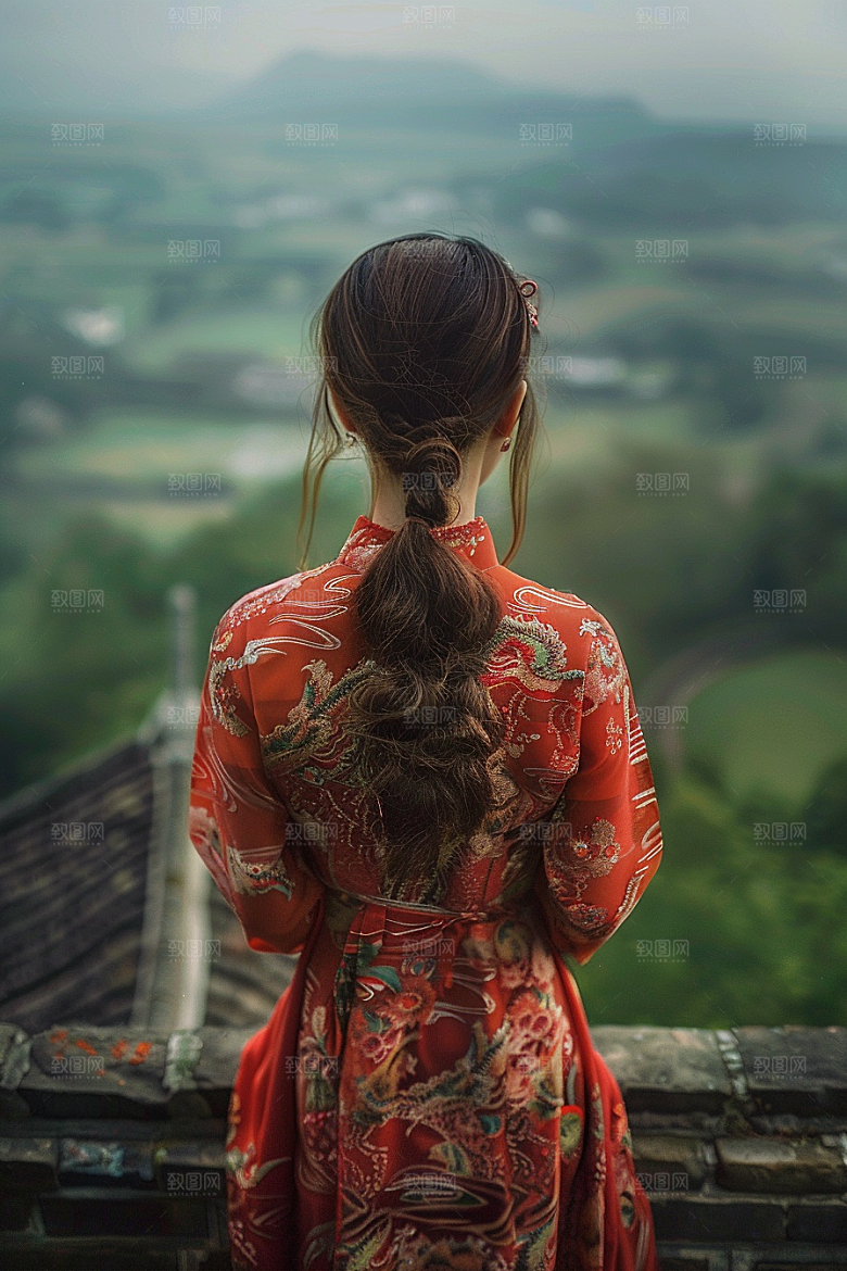 女生旅行背影徒步辽阔摄影图