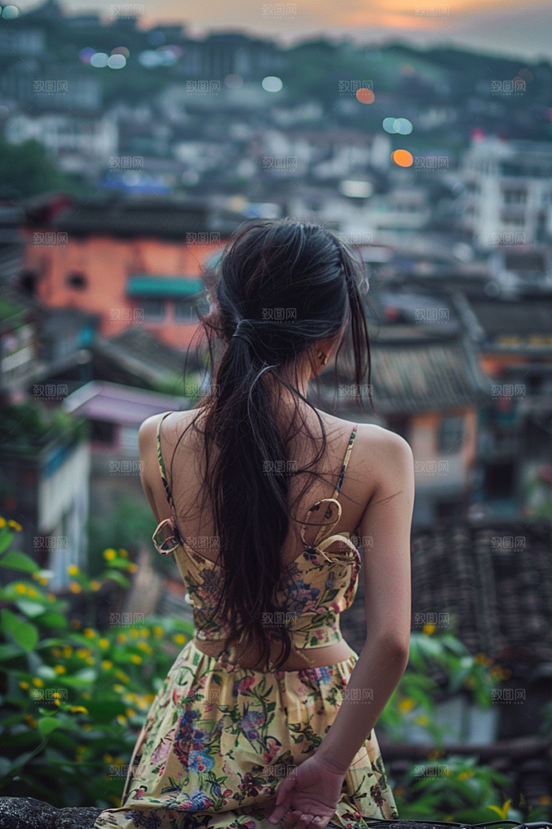 女生旅行背影旅游高清摄影图
