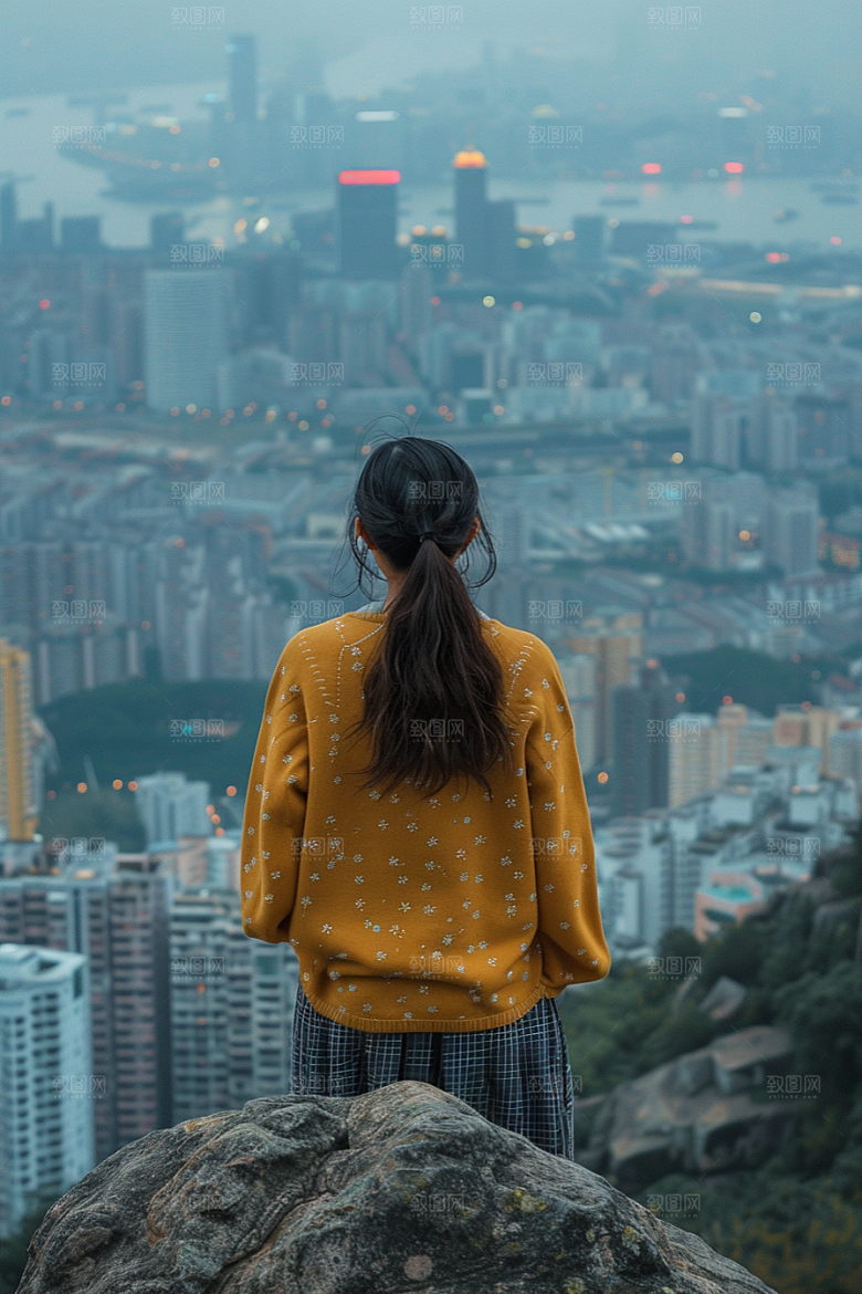 女生旅行背影风光辽阔摄影图