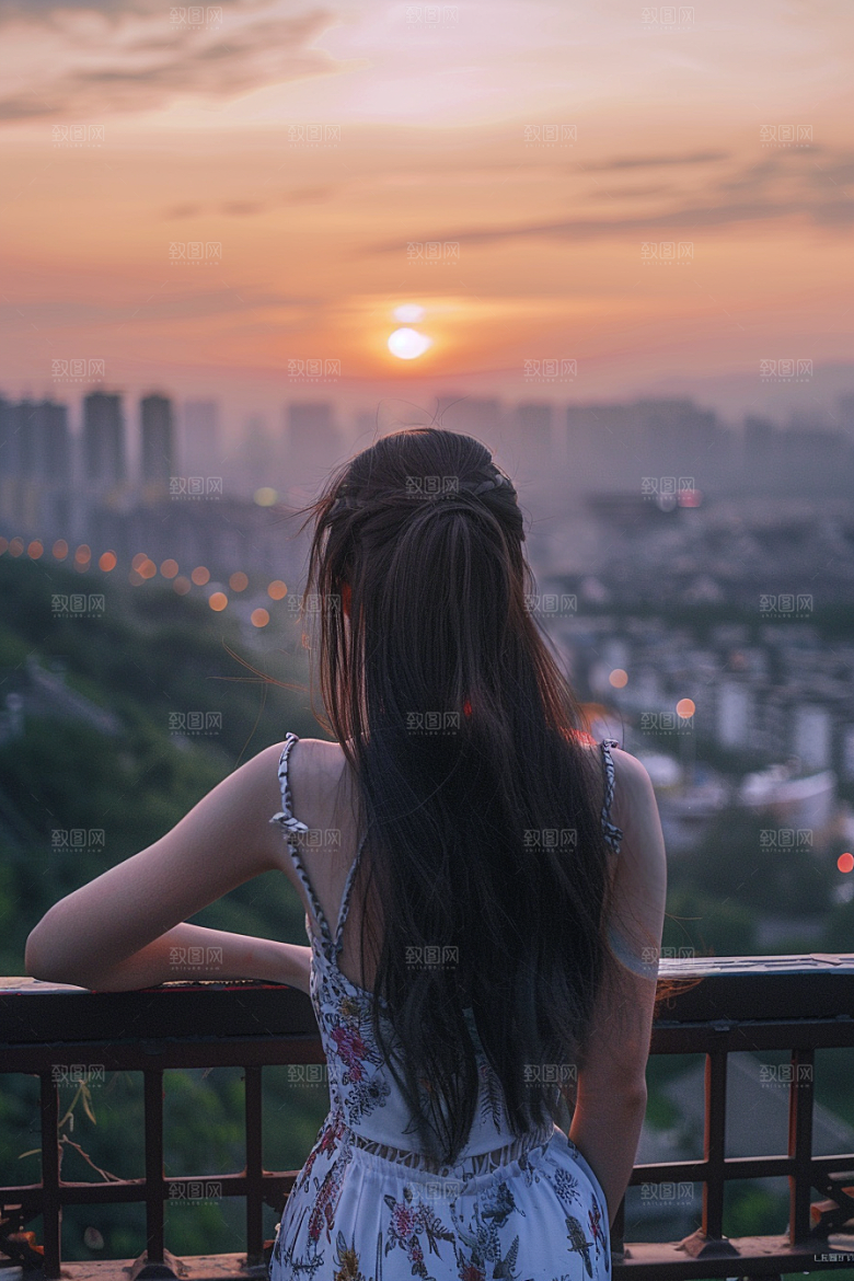 女生旅行背影旅游自由行摄影图