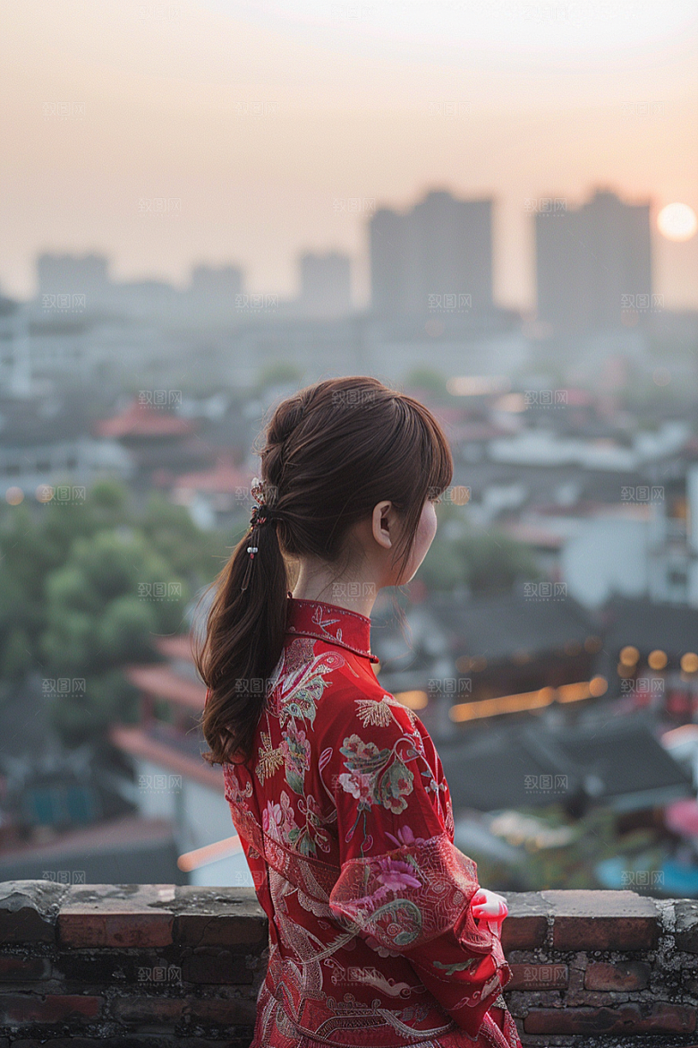 女生旅行背影旅游自然摄影图