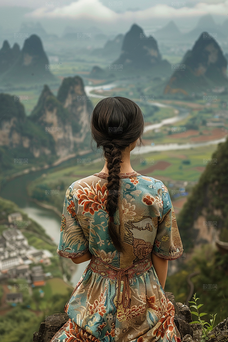 女生旅行背影高清唯美摄影图