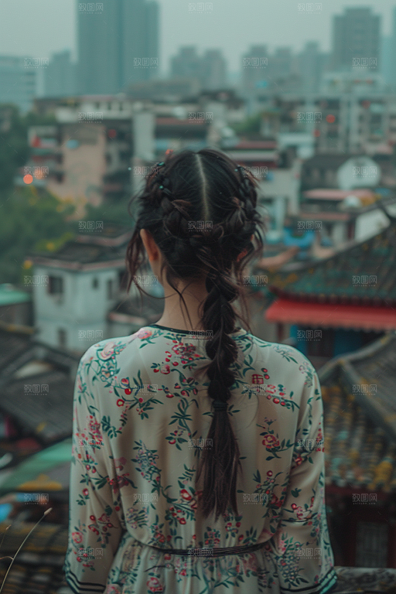 女生旅行背影旅游辽阔摄影图