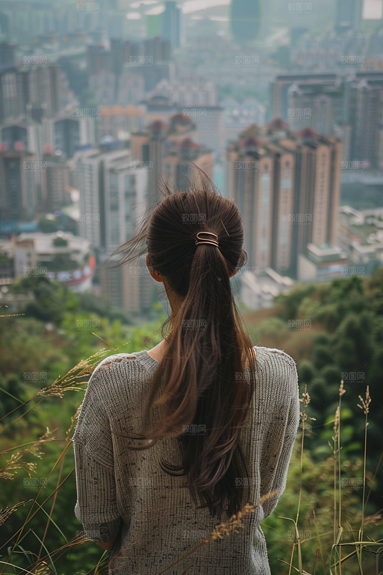 女生旅行背影辽阔户外摄影图