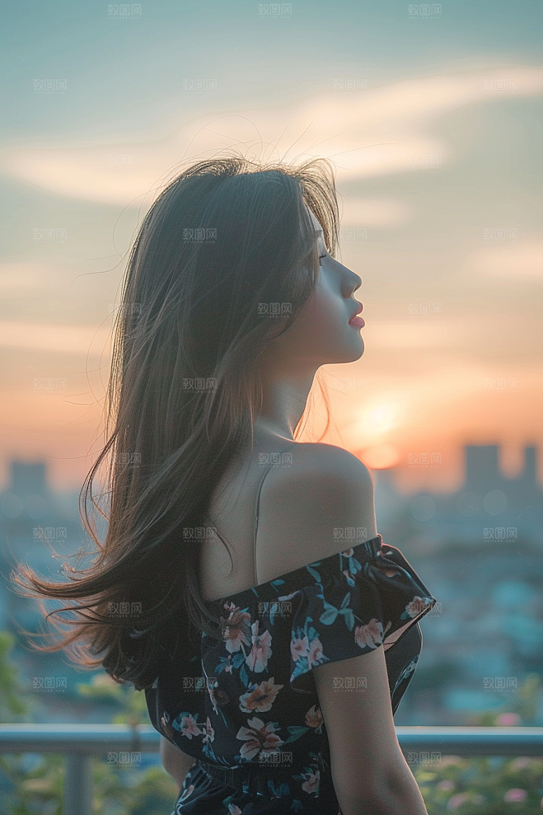 女生旅行背影风光徒步摄影图