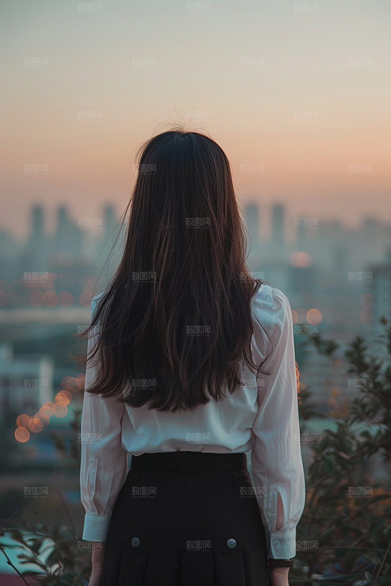 女生旅行背影辽阔唯美摄影图