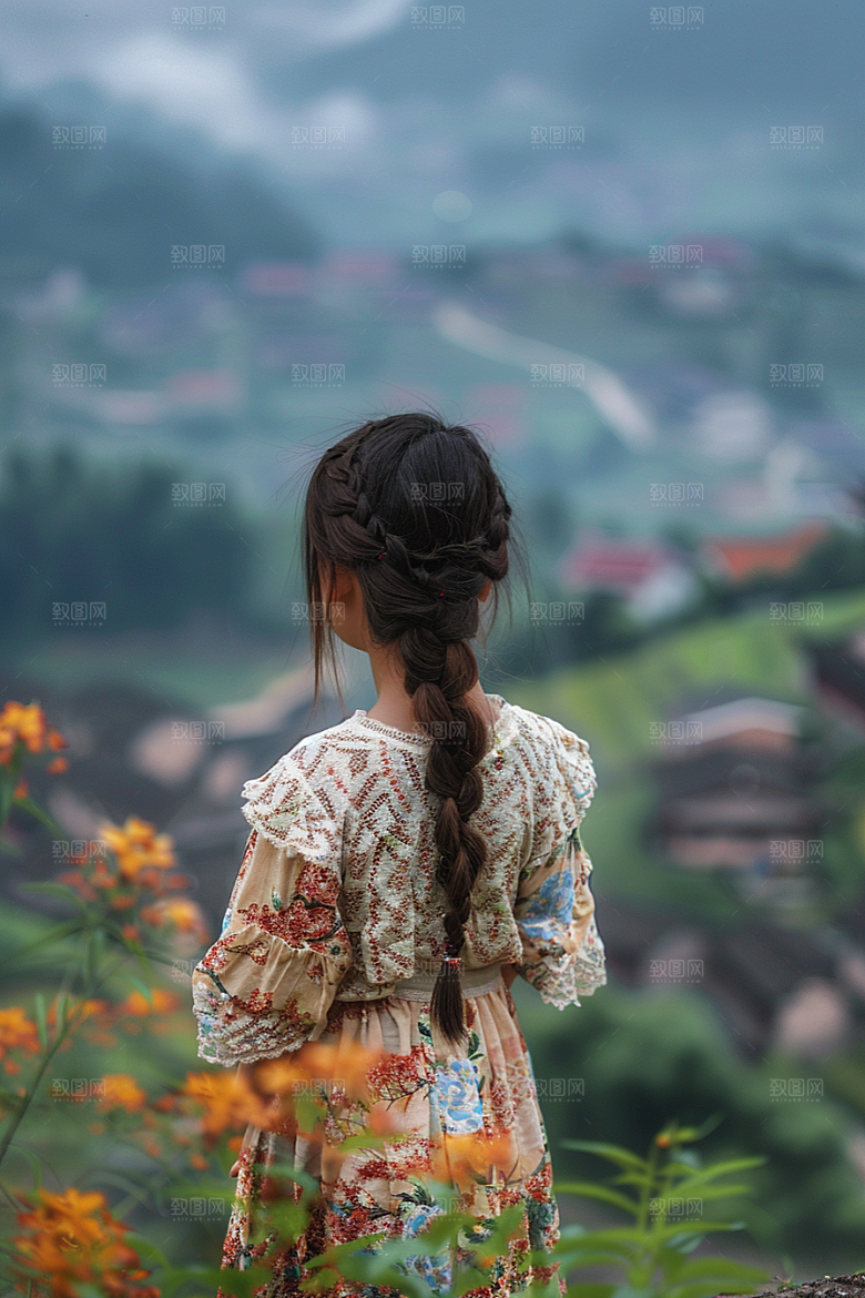 女生旅行背影人物徒步摄影图