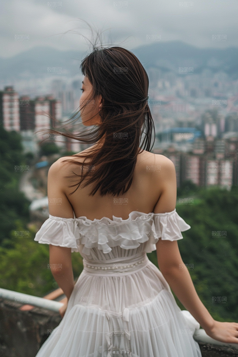 女生旅行背影自然户外摄影图