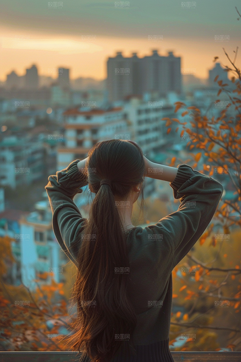 女生旅行背影徒步辽阔摄影图