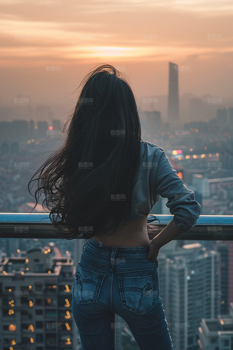 女生旅行背影高清自由行摄影图