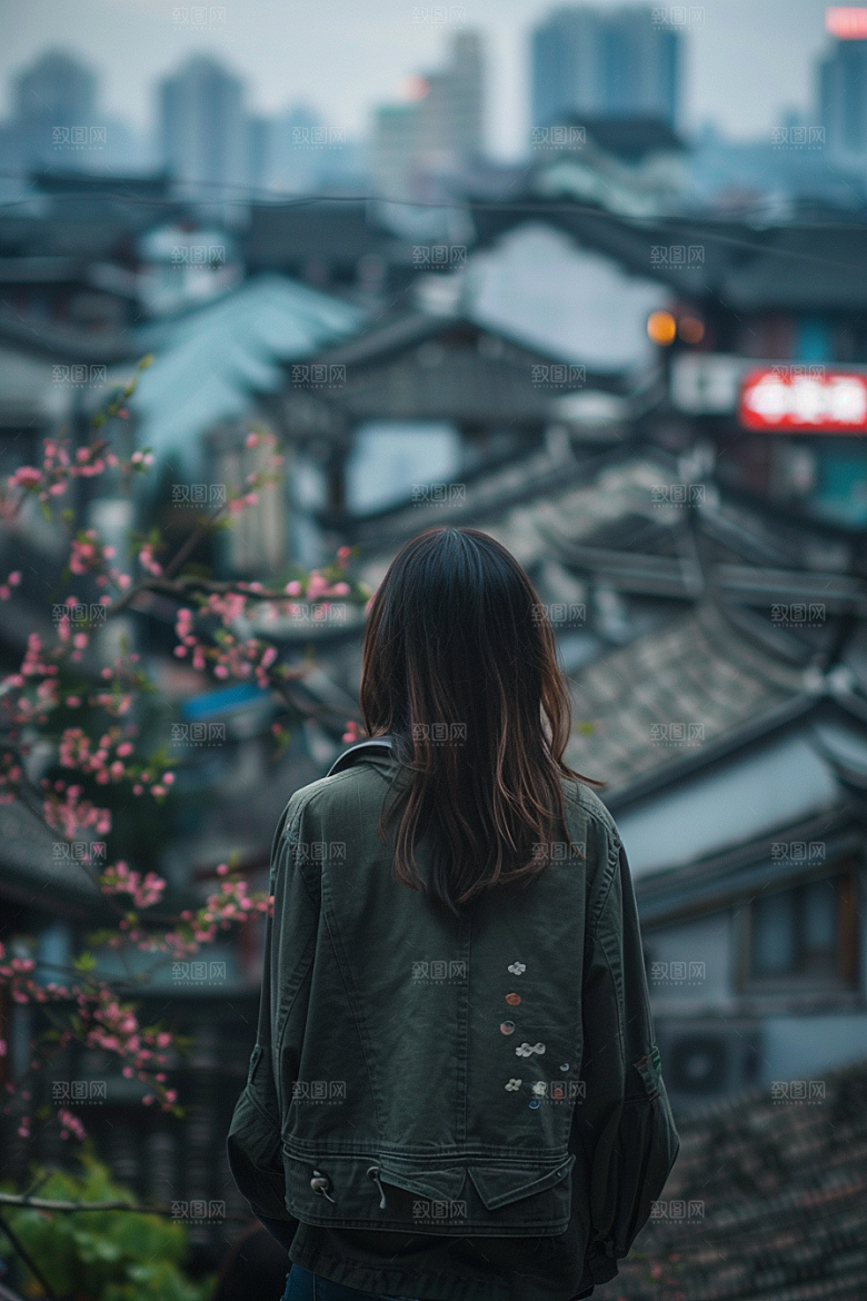 女生旅行背影高清旅游摄影图