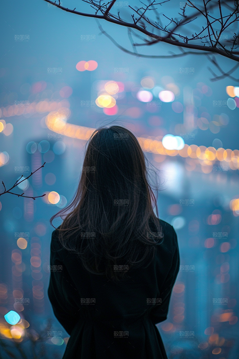 女生旅行背影高清自然摄影图