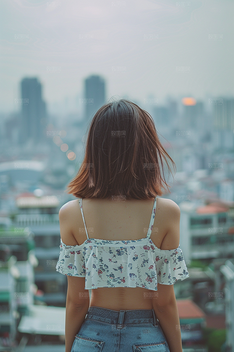 女生旅行背影自由行自然摄影图