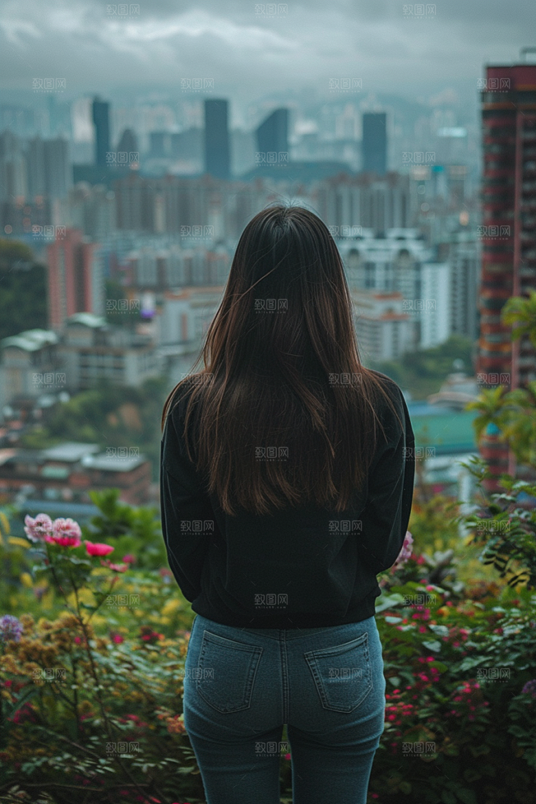 女生旅行背影唯美辽阔摄影图