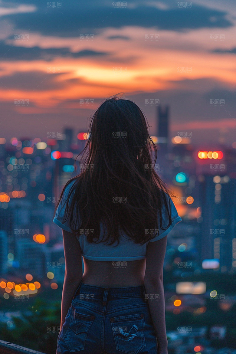 女生旅行背影人物徒步摄影图