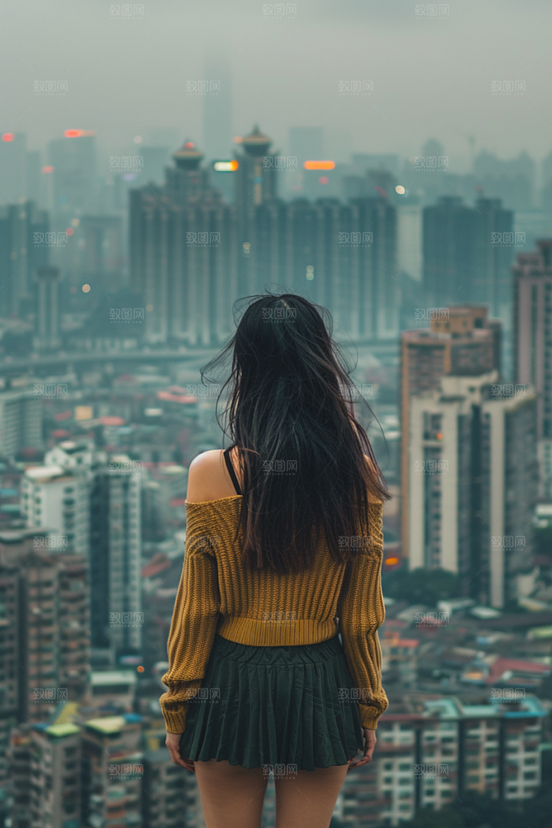 女生旅行背影辽阔徒步摄影图