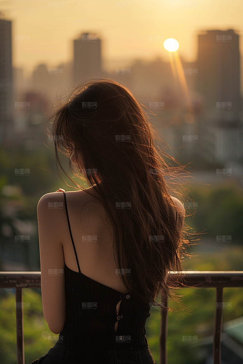 女生旅行背影自由行自然摄影图