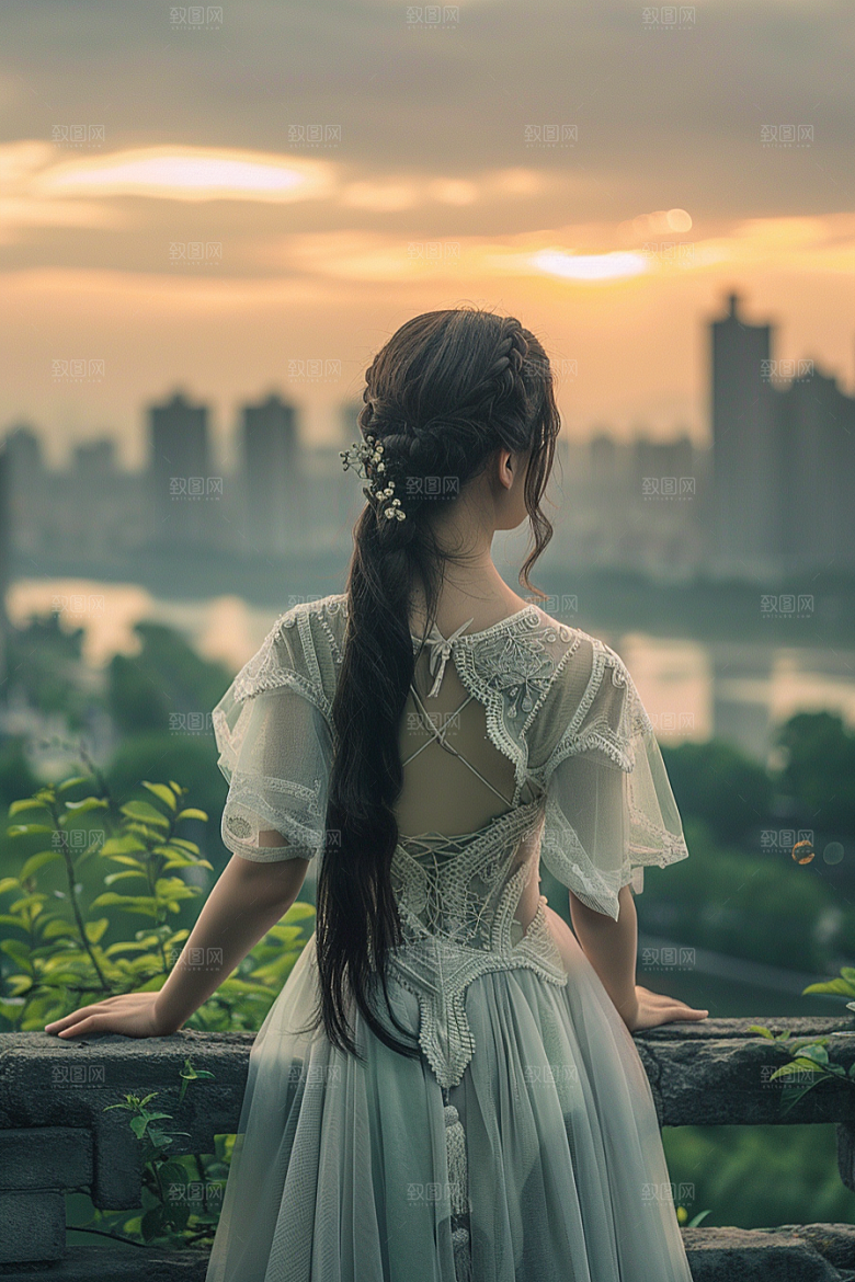 女生旅行背影自然徒步摄影图