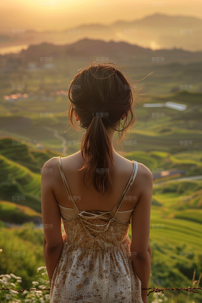女生旅行背影户外人物摄影图