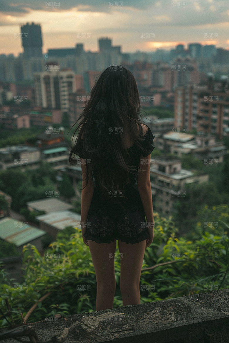 女生旅行背影探险风光摄影图