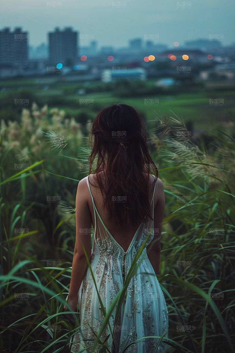女生旅行背影自然徒步摄影图