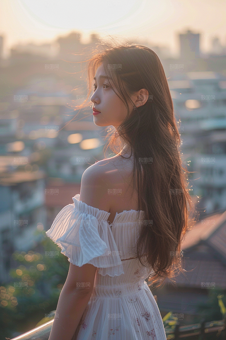 女生旅行背影旅游唯美摄影图